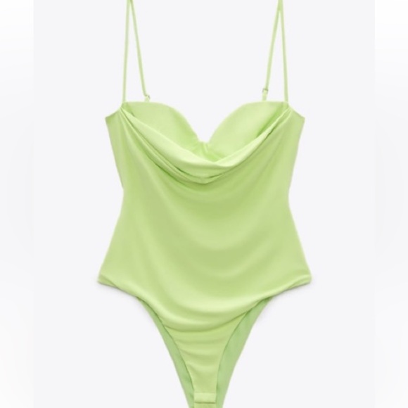 ZARA Green Draped Bodysuit - Picture 1 of 3